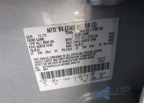 2013 Ford Edge Sel from USA, damaged, VIN 2FMDK3JC5DBE38213